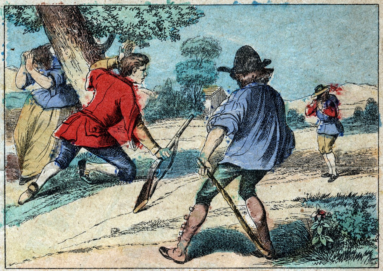 Ilustrace bajky Jean de la Fontaine (1621-1695): vlk se stal pastýřem. Epinal imaging z konce 19. století. od French School