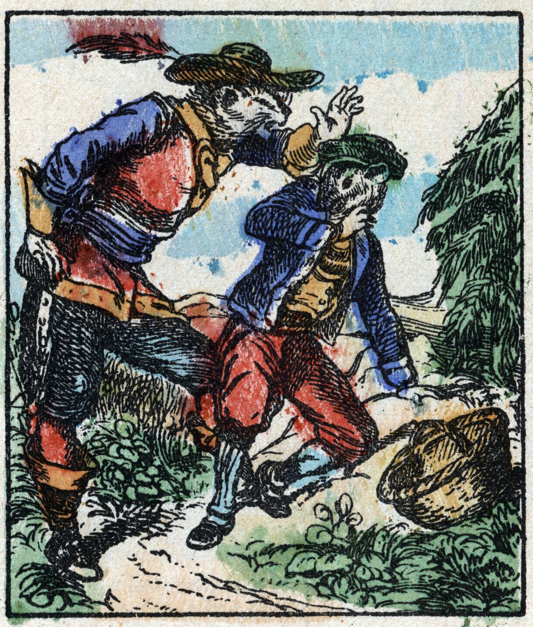 Ilustrace příběhu „“ Raminagrobis a myši „“ Dřevoryt z Imaging Pellerin - Epinal, sd. Konec 19. století. od French School