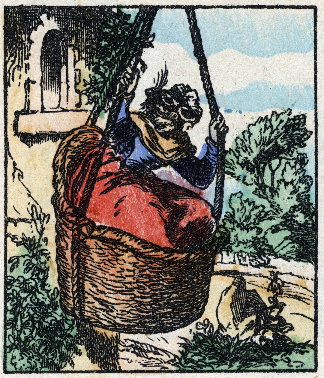 Ilustrace příběhu „“ Raminagrobis a myši „“ Dřevoryt z Imaging Pellerin - Epinal, sd. Konec 19. století. od French School