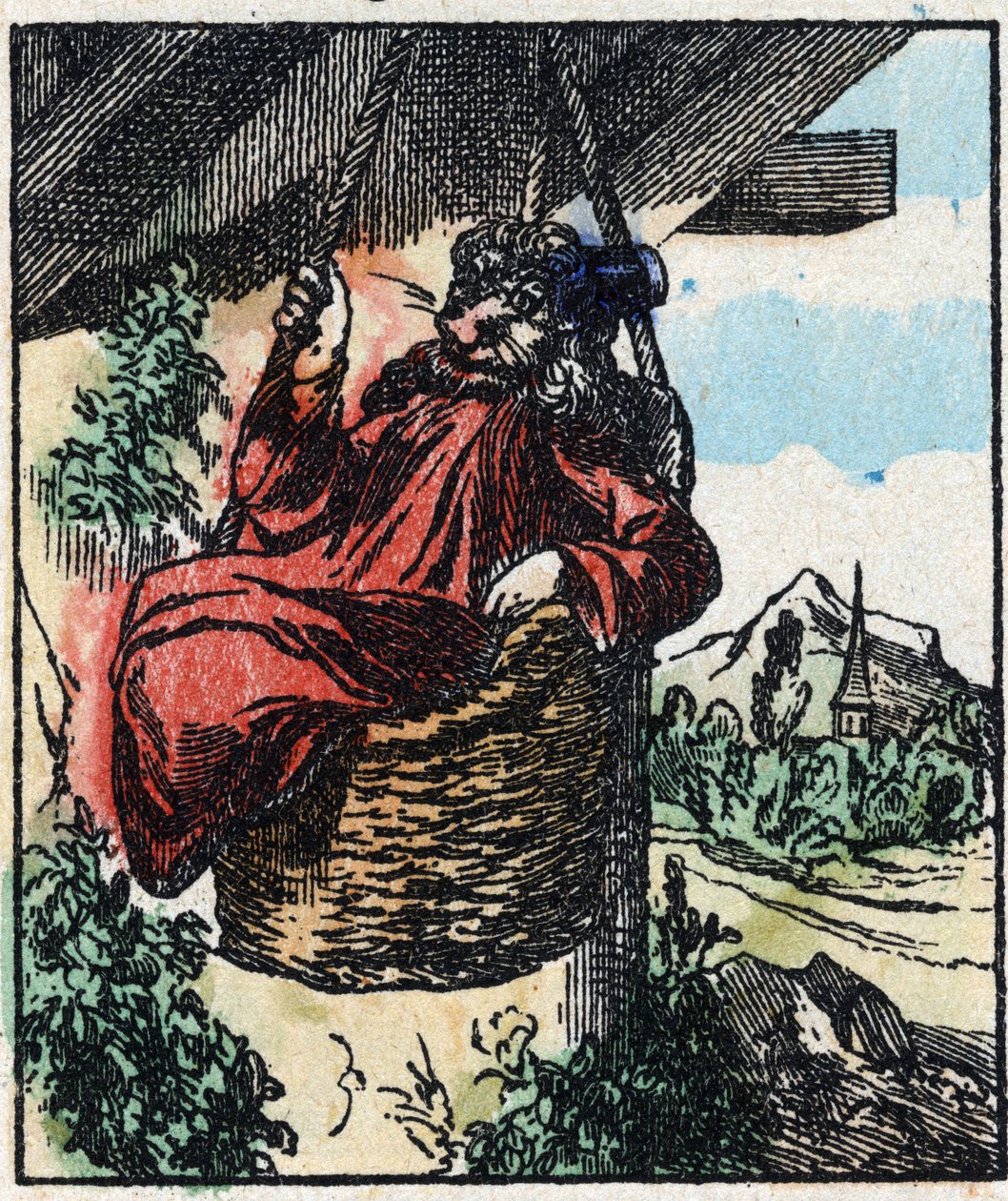 Ilustrace příběhu „“ Raminagrobis a myši „“ Dřevoryt z Imaging Pellerin - Epinal, sd. Konec 19. století. od French School