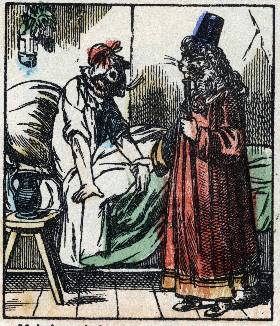 Ilustrace příběhu „“ Raminagrobis a myši „“ Dřevoryt z Imaging Pellerin - Epinal, sd. Konec 19. století. od French School