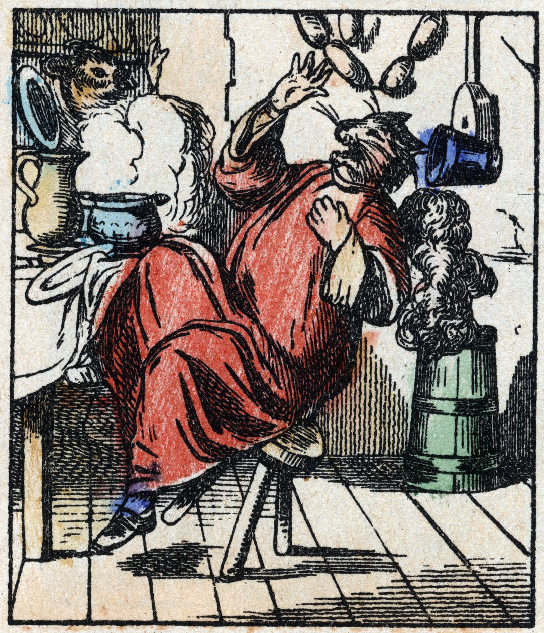 Ilustrace příběhu „“ Raminagrobis a myši „“ Dřevoryt z Imaging Pellerin - Epinal, sd. Konec 19. století. od French School
