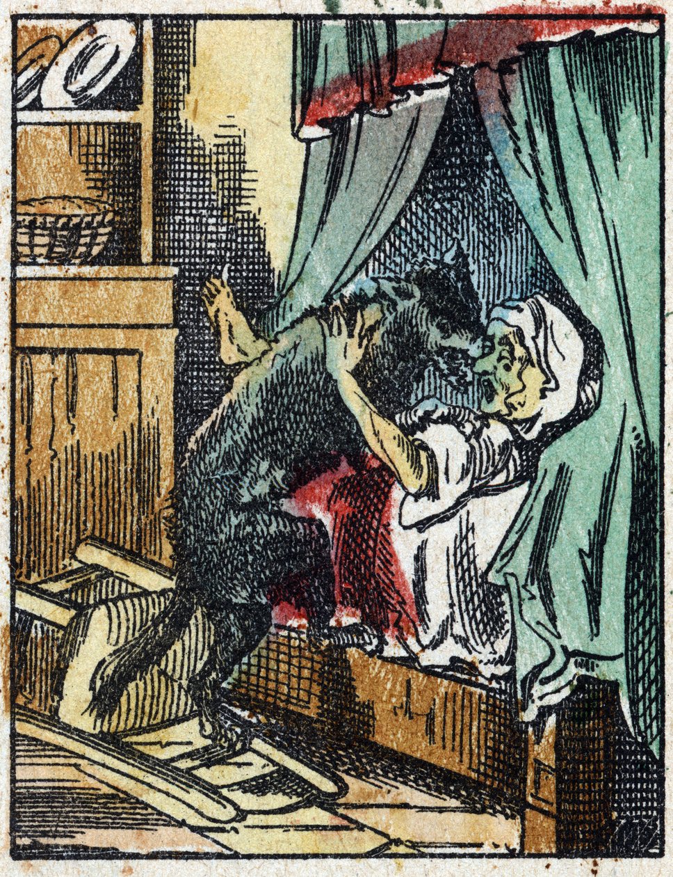 Ilustrace příběhu „Červená karkulka“ od Charlese Perraulta. Dřevoryt od Imaging Pellerin - Epinal, sd. Konec 19. století. od French School