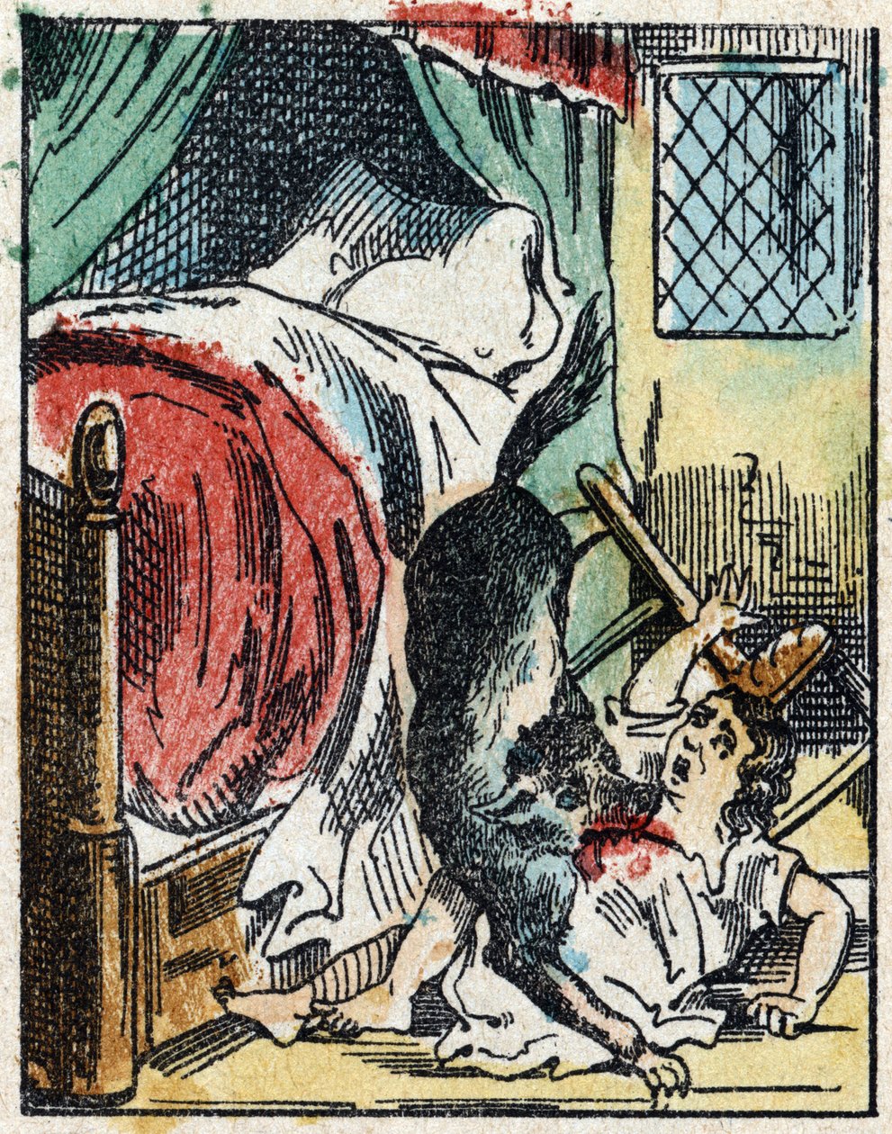 Ilustrace příběhu „Červená karkulka“ od Charlese Perraulta. Dřevoryt od Imaging Pellerin - Epinal, sd. Konec 19. století. od French School