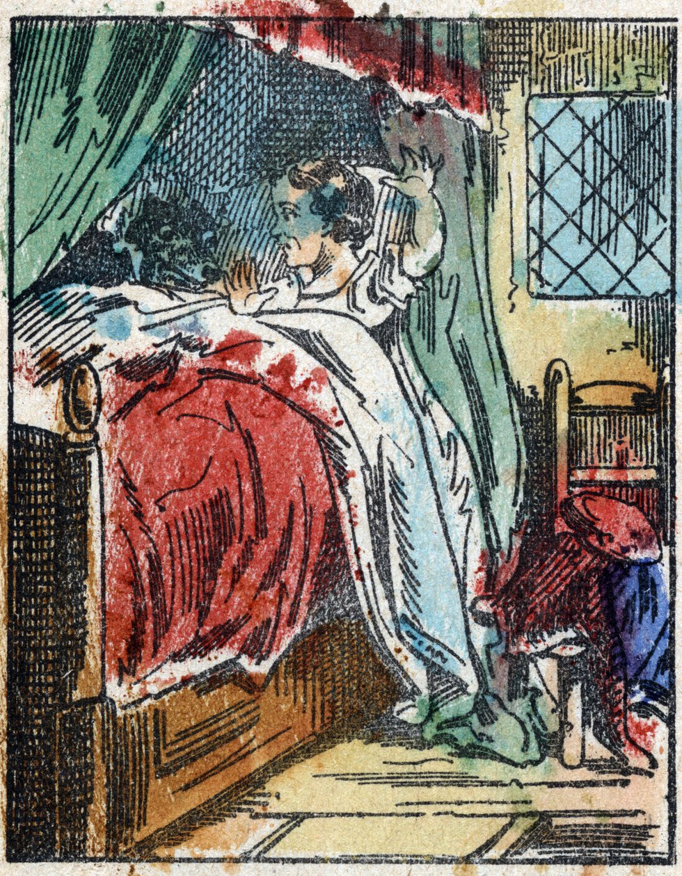 Ilustrace příběhu „Červená karkulka“ od Charlese Perraulta. Dřevoryt od Imaging Pellerin - Epinal, sd. Konec 19. století. od French School