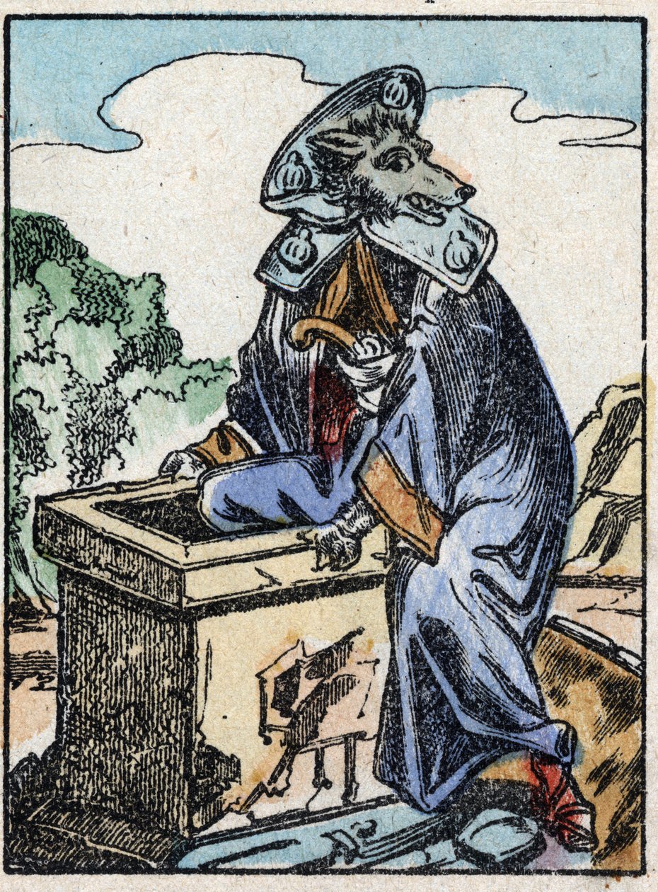 Ilustrace pohádky „Vlk, koza a sedm biketů“ Dřevoryt od Imaging Pellerin - Epinal, sd. Konec 19. století. od French School