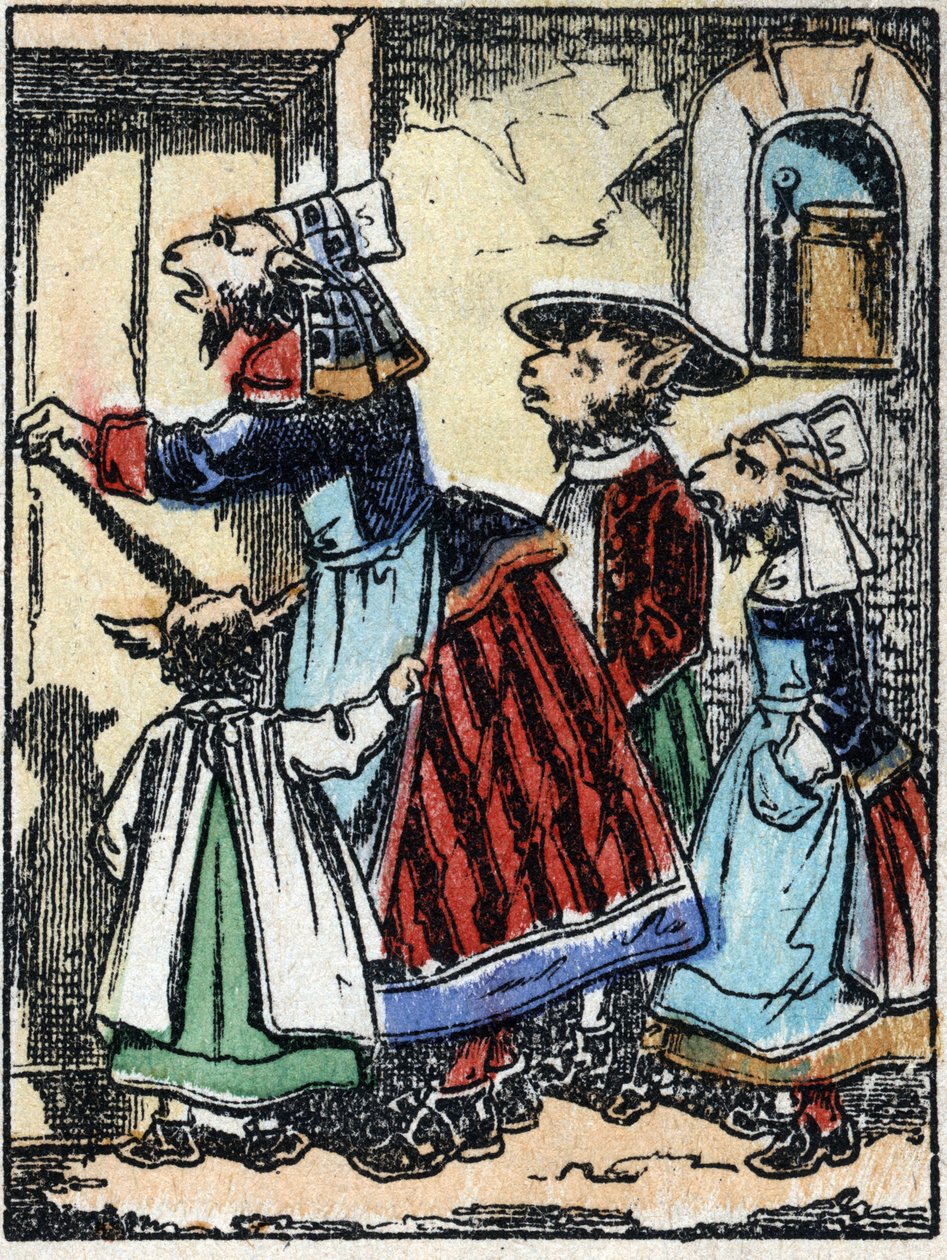 Ilustrace pohádky „Vlk, koza a sedm biketů“ Dřevoryt od Imaging Pellerin - Epinal, sd. Konec 19. století. od French School