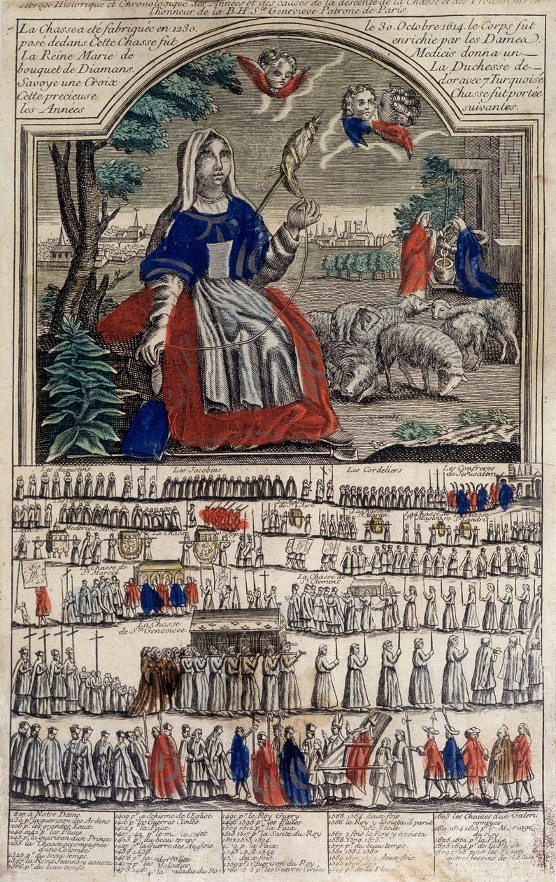Obraz Epinal na Svaté Ženevě, patronce Paříže. Rytina z 19. století. Muzeum Notre Dame de Paris. od French School