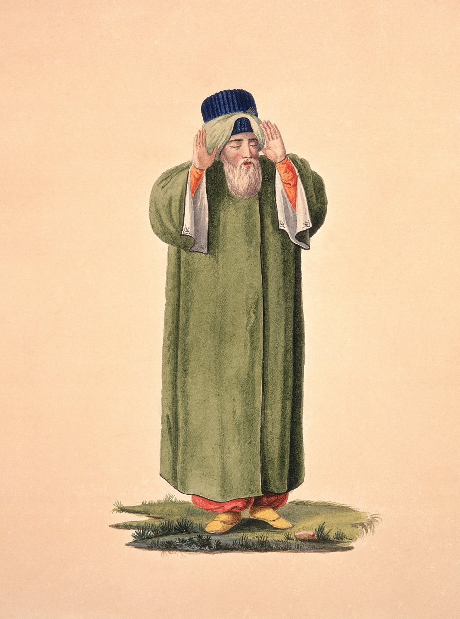 Imam Calling to Prayer, pravděpodobně Cousinery, osmanské období, třetí čtvrtina 18. století (wc na papíře) od French School
