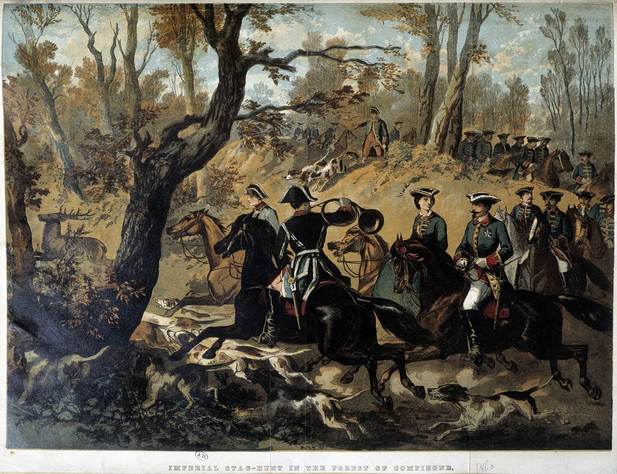 Císařovna Eugenie a Napoleon III: Lovecká scéna v Compiegne od French School