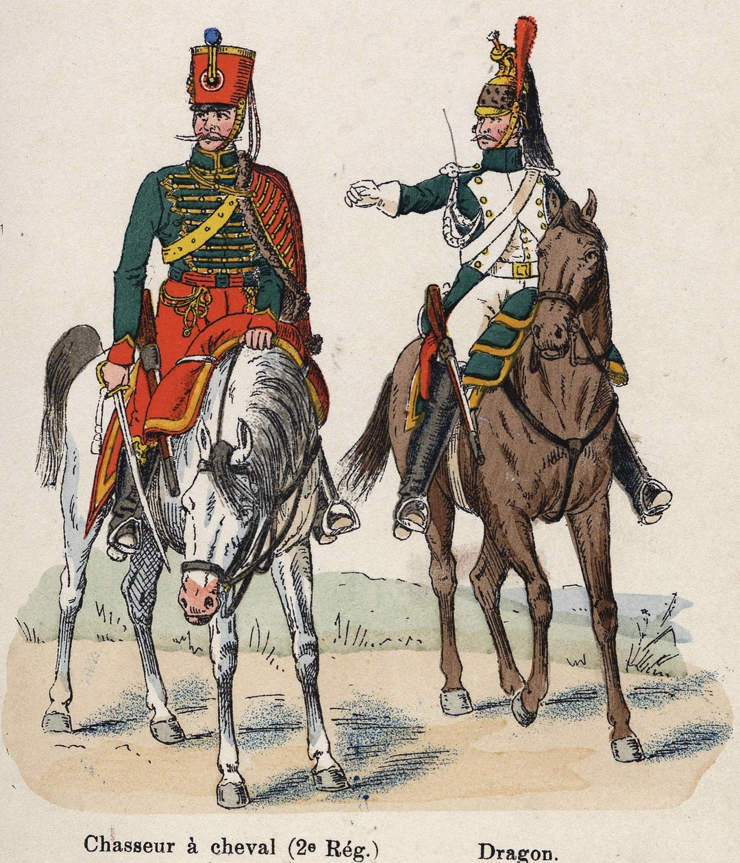 Císařská garda Napoleon I: Lovec koní (2. pluk) a drak. Talíř z knihy Les Uniforms de l