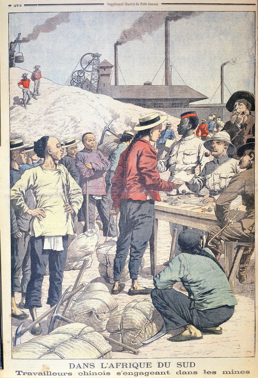 Dovoz čínských dělníků na práci ve zlatých dolech v Jižní Africe v roce 1904, ilustrace z Le Petit Journal, 1904 od French School