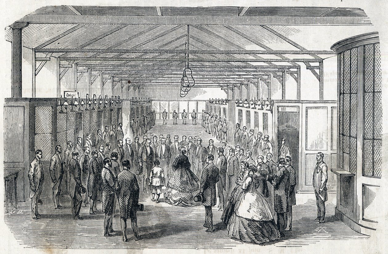 Impress Eugenie a Imperial Prince navštíví Bank of France, 23. června 1866 - - rytina v Le MONDE Illustrous DU 07.07.1866 od French School
