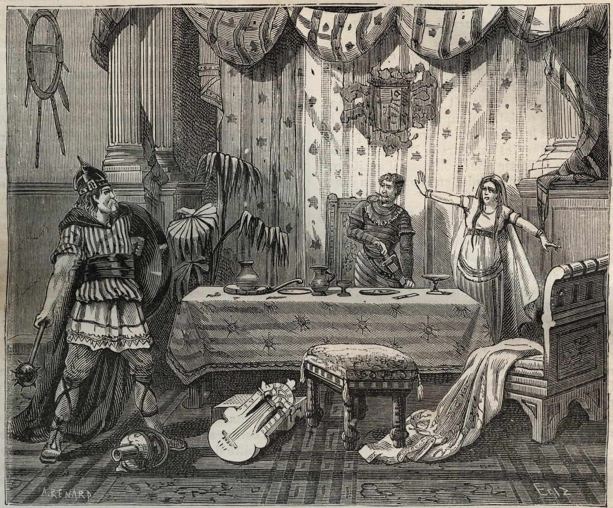 V roce 978 Lothaire (941-986), král franků (Lothair) vstoupil do paláce Otty II Svaté říše (955-983) a jeho manželky Theophano nebo Theophanu nebo Theophania Skleraina (655-991) v Cáchách, ale císařské rodině se podařilo zachytit. ilustrace i od French School
