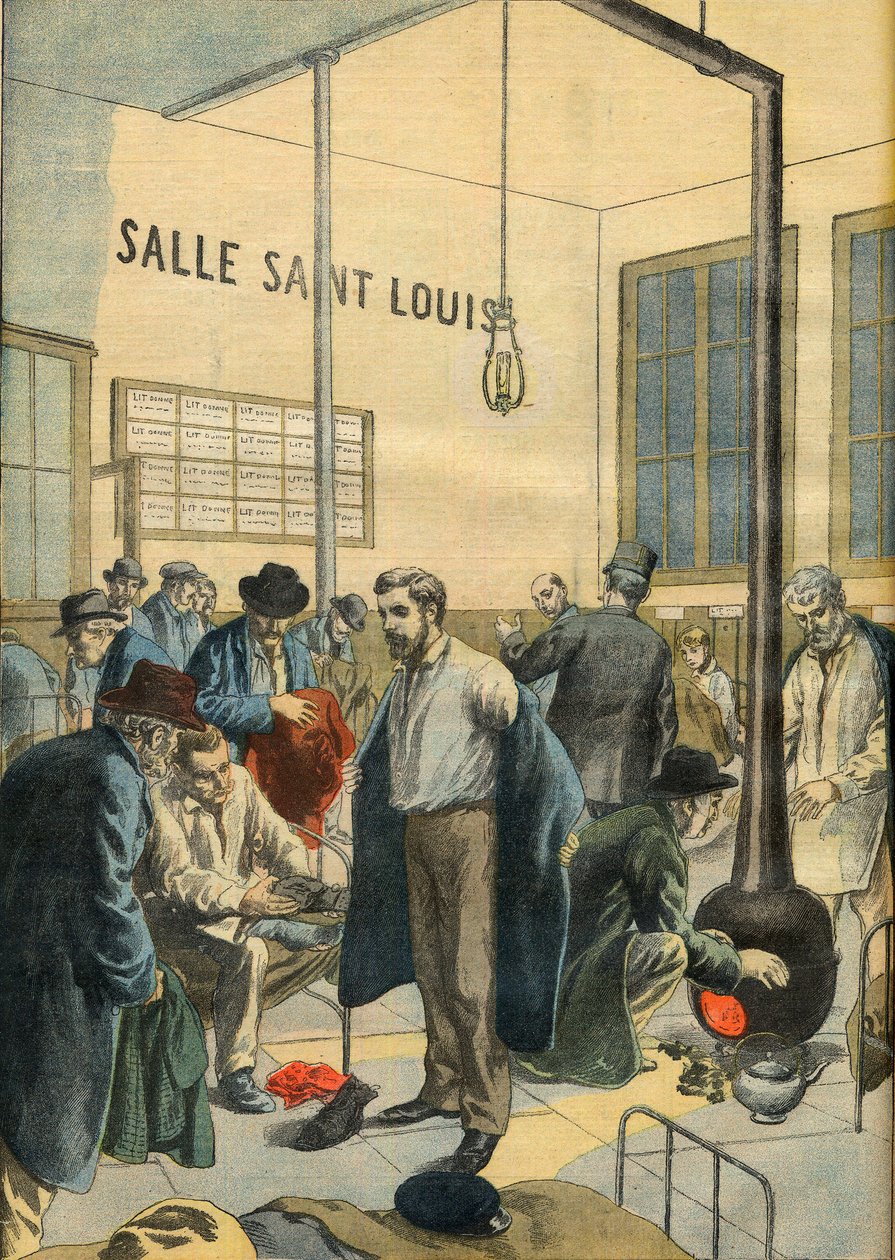 V útulku pro bezdomovce. V nočním azylu v Paříži - ilustrace pro Le petit Journal od French School