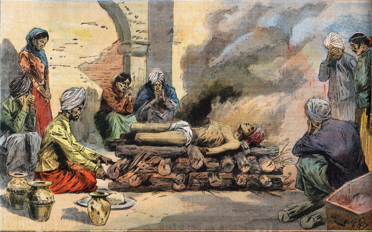 Spálení hinduisty v Tunisu, Tunisko, převzato z novin „Le Petit Parisien““ od French School