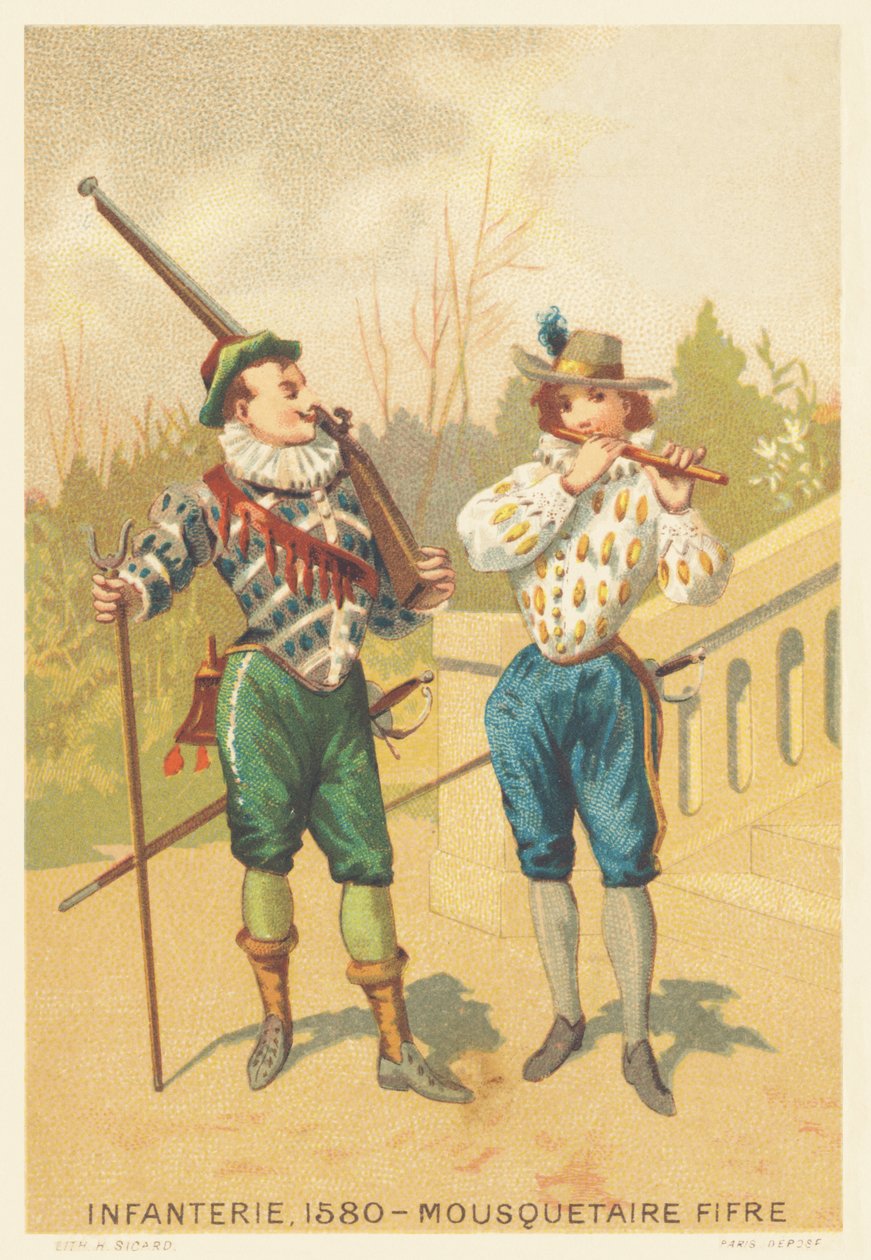 Pěchota, mušketýr a Fife v roce 1580 od French School