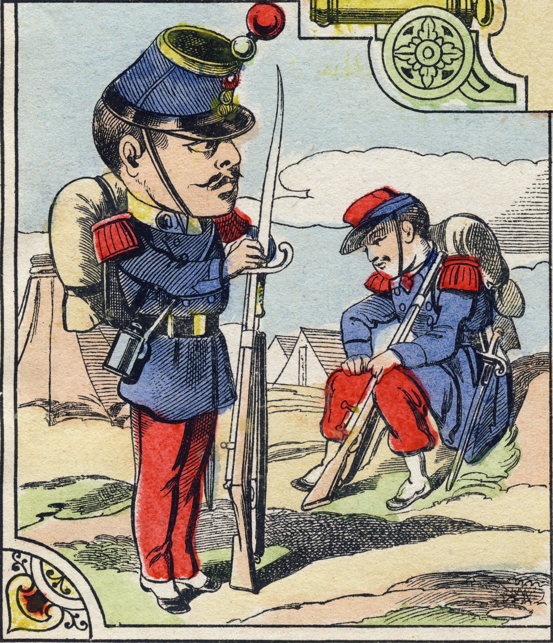Pěchotní linie. Rytina v "Comic Military Alphabet". Pátá série. Epinální zobrazování. Pellerin a Cie, Tiskaři, Epinal, konec 19. století. 16 stran. Rozměr: 25 x 18,5 cm od French School