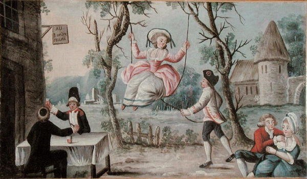 Nápis na hostinci malovaný pro krčmu zobrazující znovuspojené tři řády, kolem roku 1789 (olej na dřevě) od French School