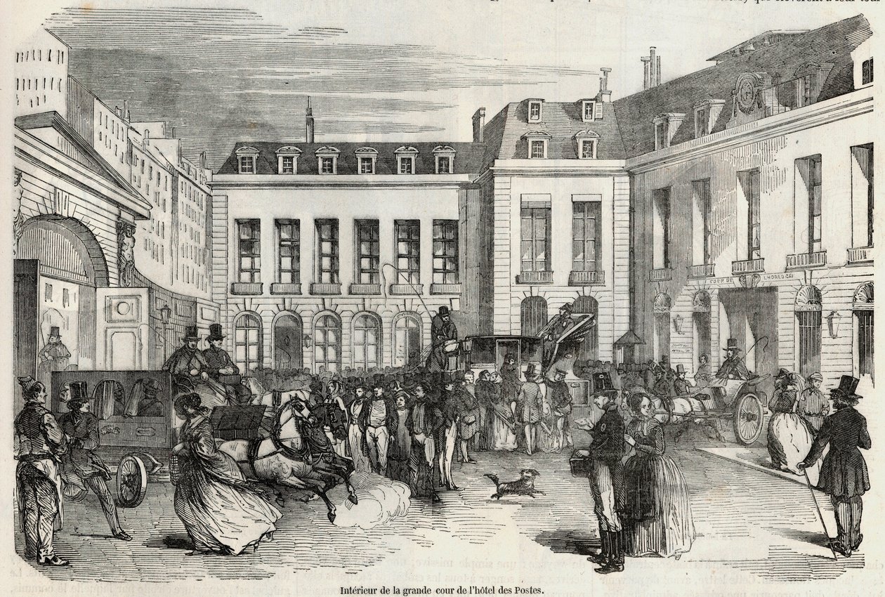 Interiér velkého nádvoří Hôtel des Postes v Paříži - rytina v „Tableau-de-Paris“ od Edmonda Texiera 1852 od French School