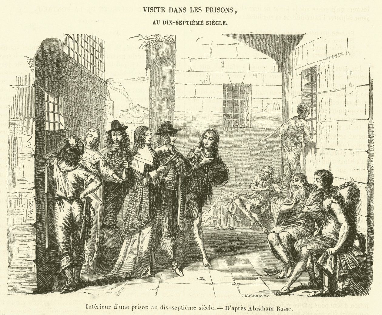 Interiér vězení v 17. století (rytina) od French School