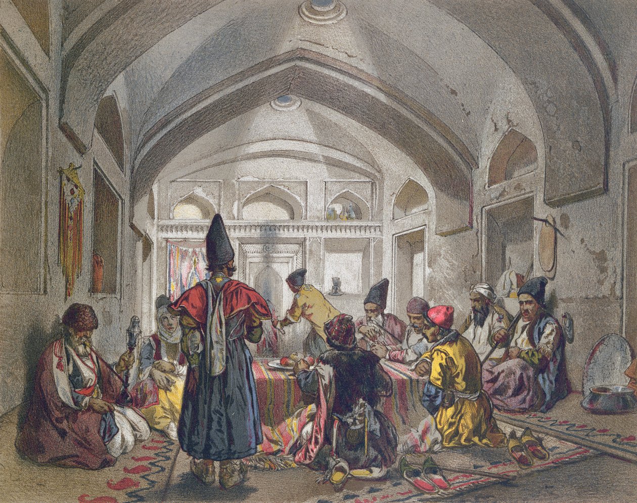 Interiér Caravanserai v Persii, polovina devatenáctého století od French School