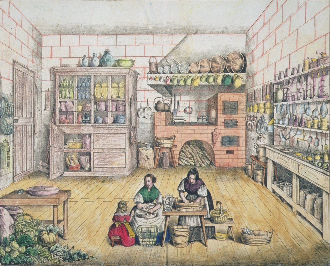 Interiér francouzské venkovské kuchyně, konec 19. století od French School