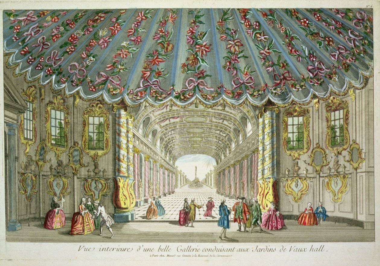 Interiér galerie vedoucí do zahrad Vauxhall od French School