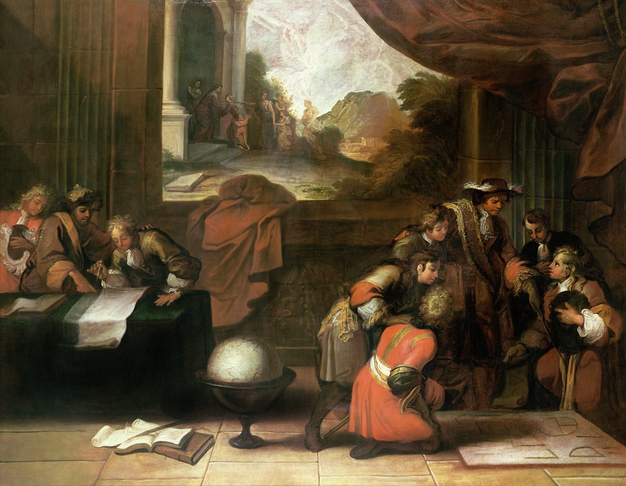Interiér pokoje s geografy a matematiky, c.1680-90 od French School
