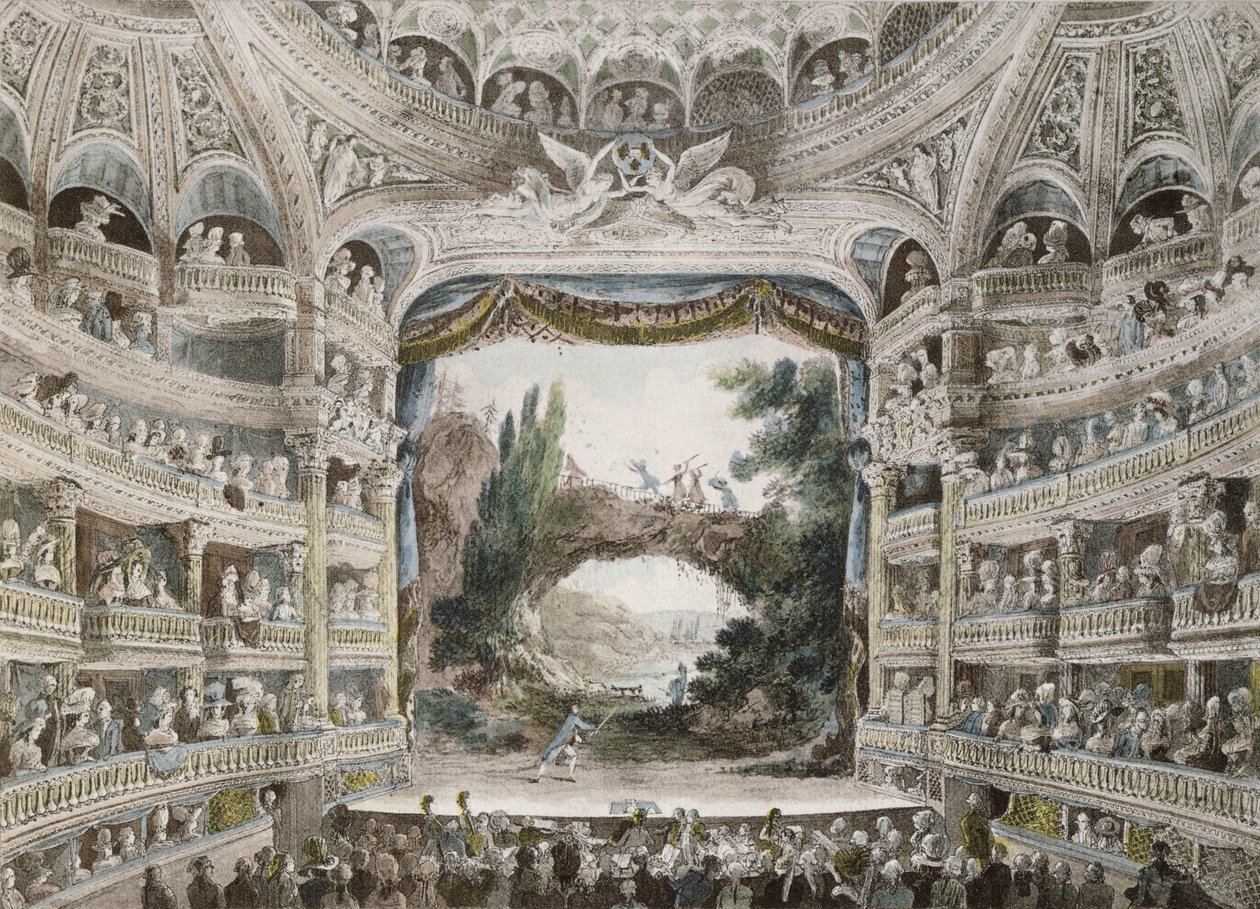 Interiér divadla Comedie Francaise v roce 1791 podle původního akvarelu od French School