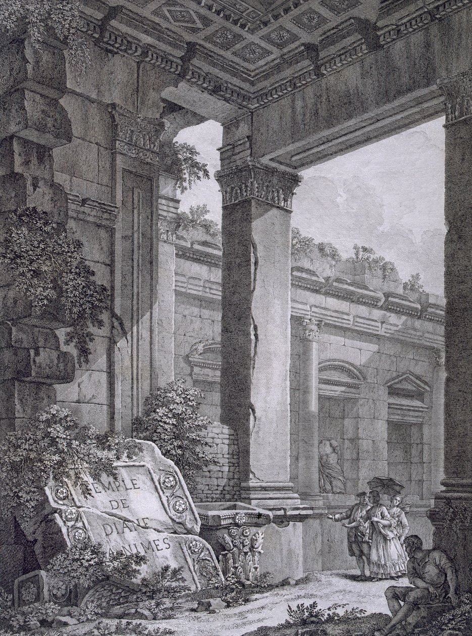 Interiér chrámu Diany, Nimes, z Antiquités de la France: svazek I, Monuments de Nimes od French School