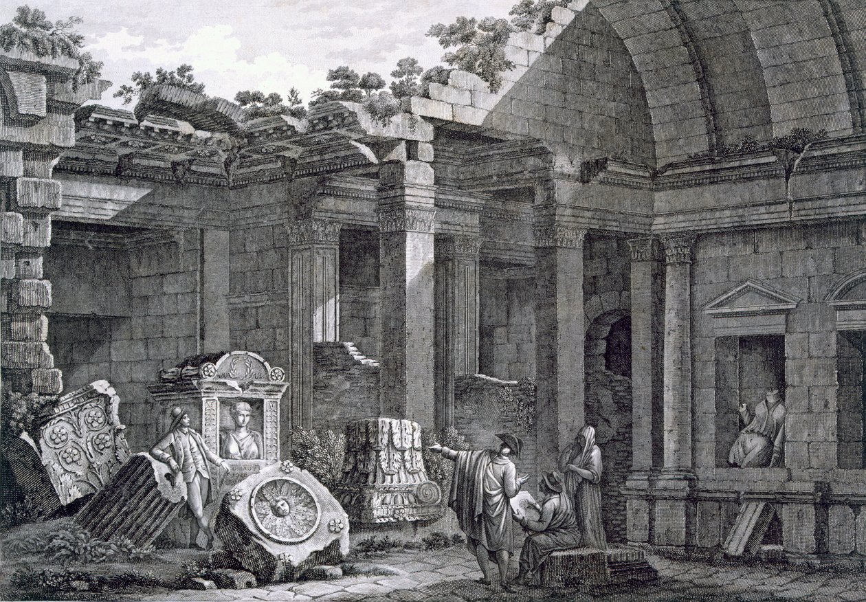 Interiér chrámu Diany, Nimes, z Antiquités de la France: svazek I, Monuments de Nimes od French School