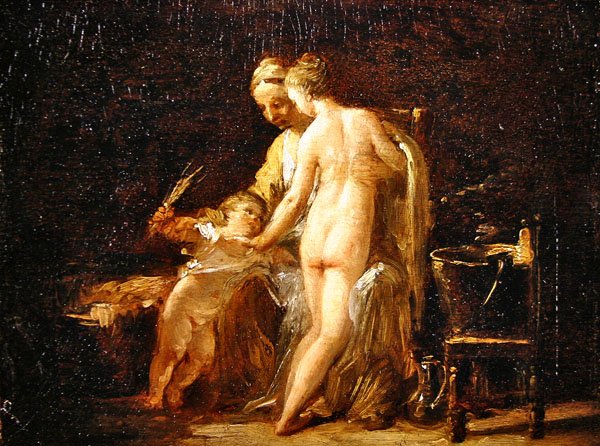 Interiér s dámou ve vaně, cca 1800 (olej na panelu( od French School