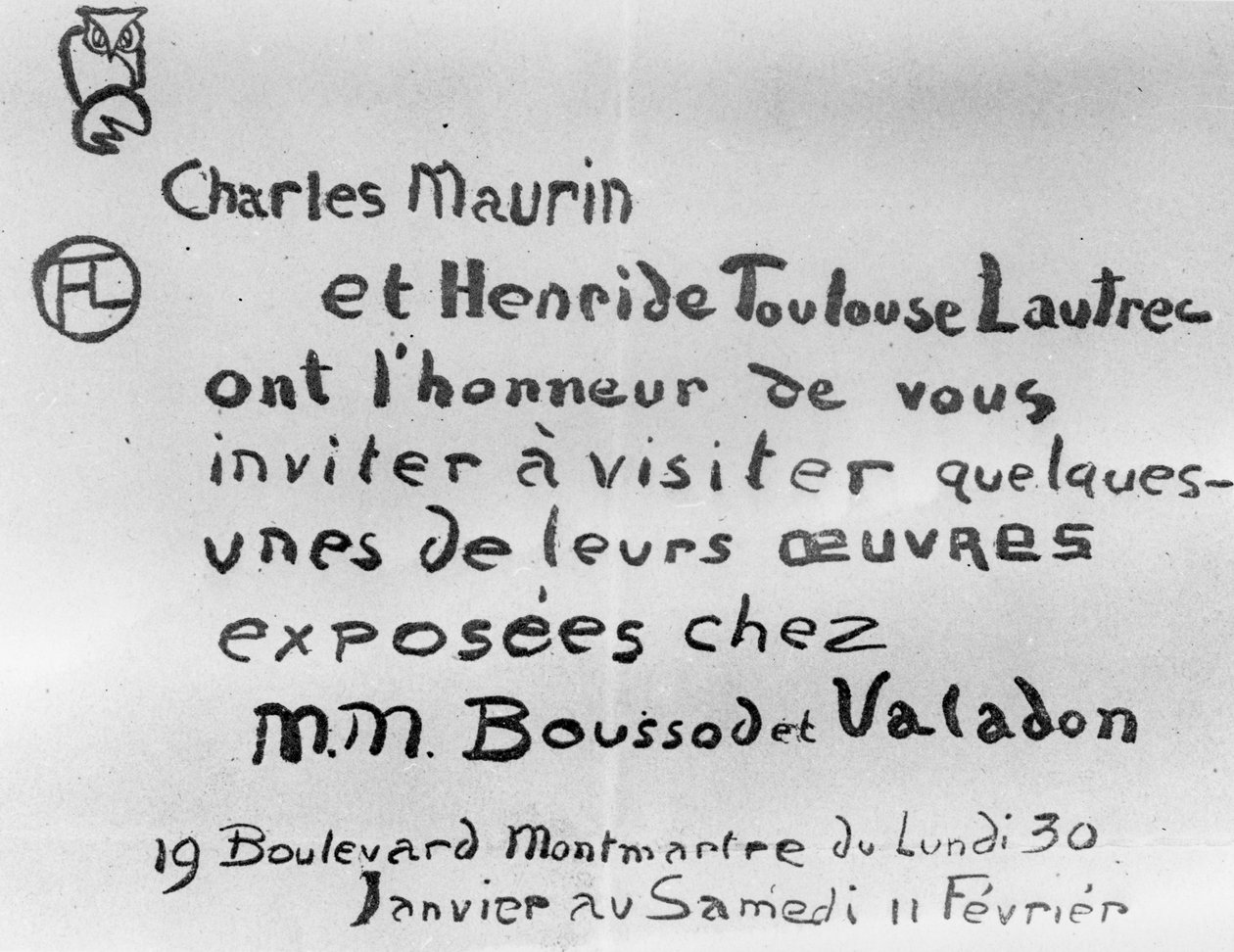 Pozvánka na výstavu díla Charlese Maurina a Henriho de Toulouse-Lautreca od French School