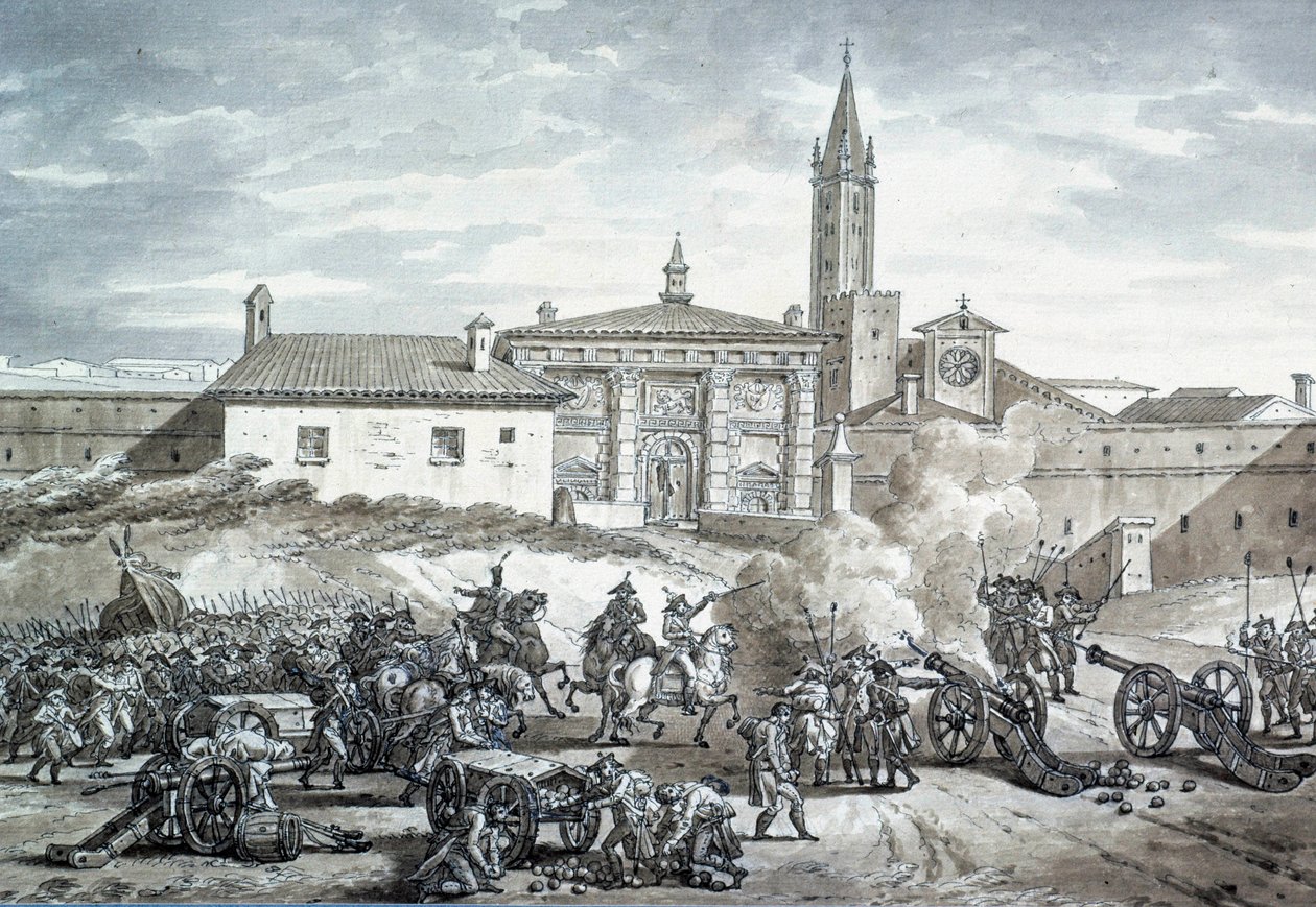 Italský venkov: obsazení Verony francouzskou armádou Napoleona Bonaparta (1789-1821). Anonymní kresba kolem roku 1797. Paříž, muzeum Louvre od French School