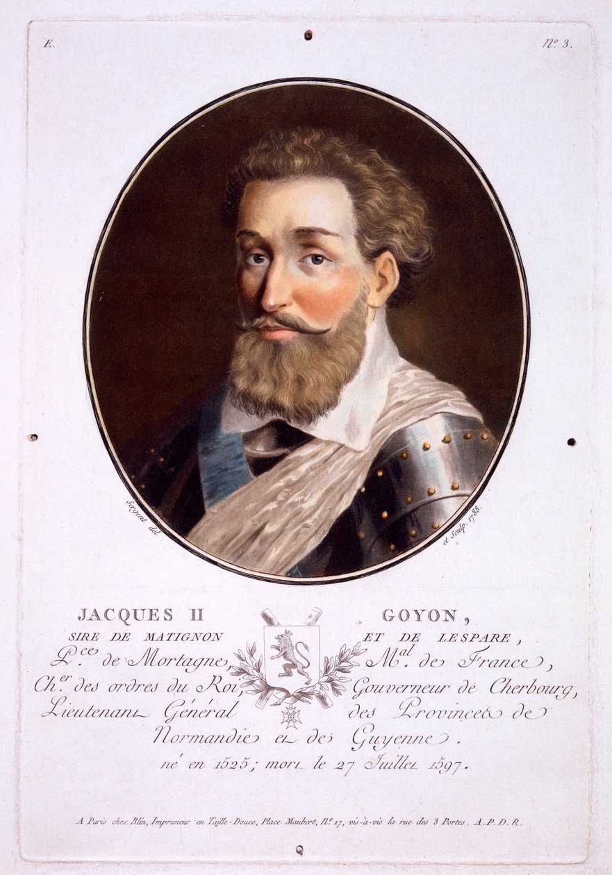 Jacques II Goyon, z Portrétů velkých mužů, slavných žen a nezapomenutelných témat Francie, publikovaný 1787-92 od French School