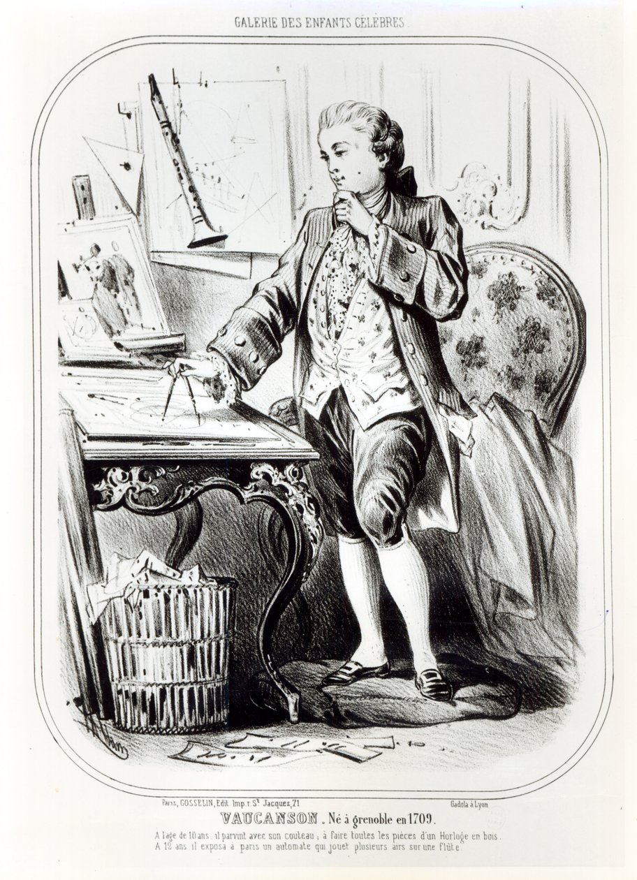 Jacques de Vaucanson jako dítě, ilustrace z Galerie des Enfants Celebres, kolem roku 1850 od French School