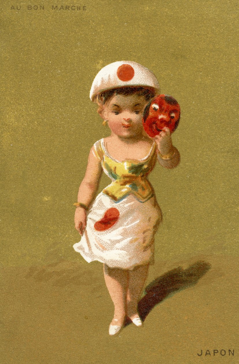 Japonská dívka ze série ilustrací dětí z různých zemí, vyrobených jako propagační karty pro obchodní dům Bon Marché v Paříži, kolem roku 1890 od French School