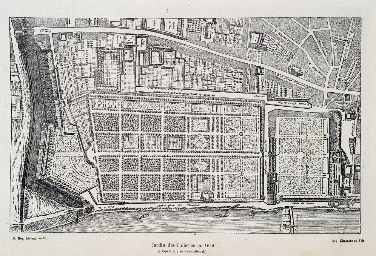 Jardin des Tuileries v roce 1652 (podle plánu Gomboust) - v „Paříži v průběhu staletí“, od H. Gourdona de Genouillac, ed. F. Roy, Paříž od French School