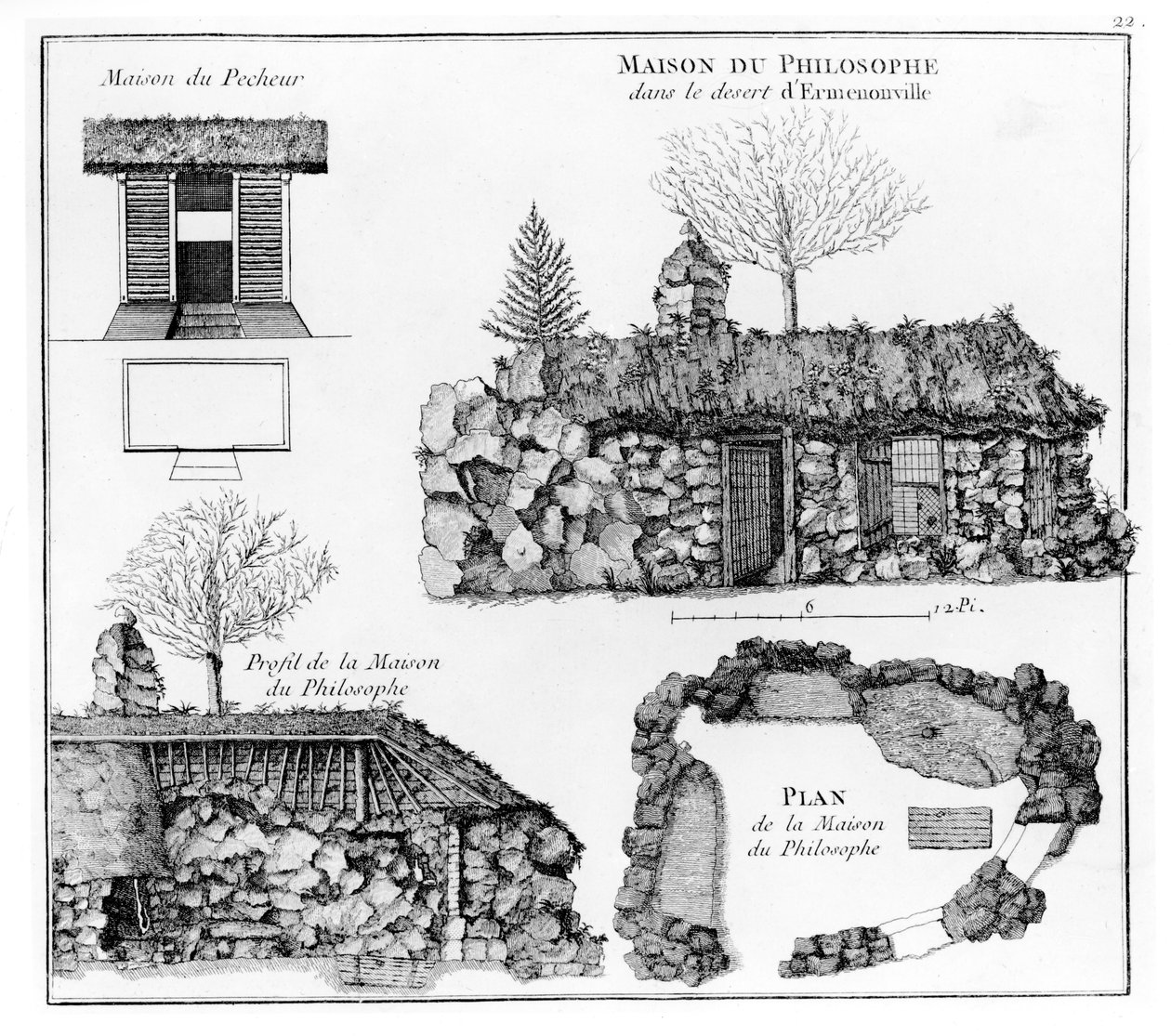 Jean-Jacques Rousseau Ermitáž v Ermenonville (viz také 430491) od French School