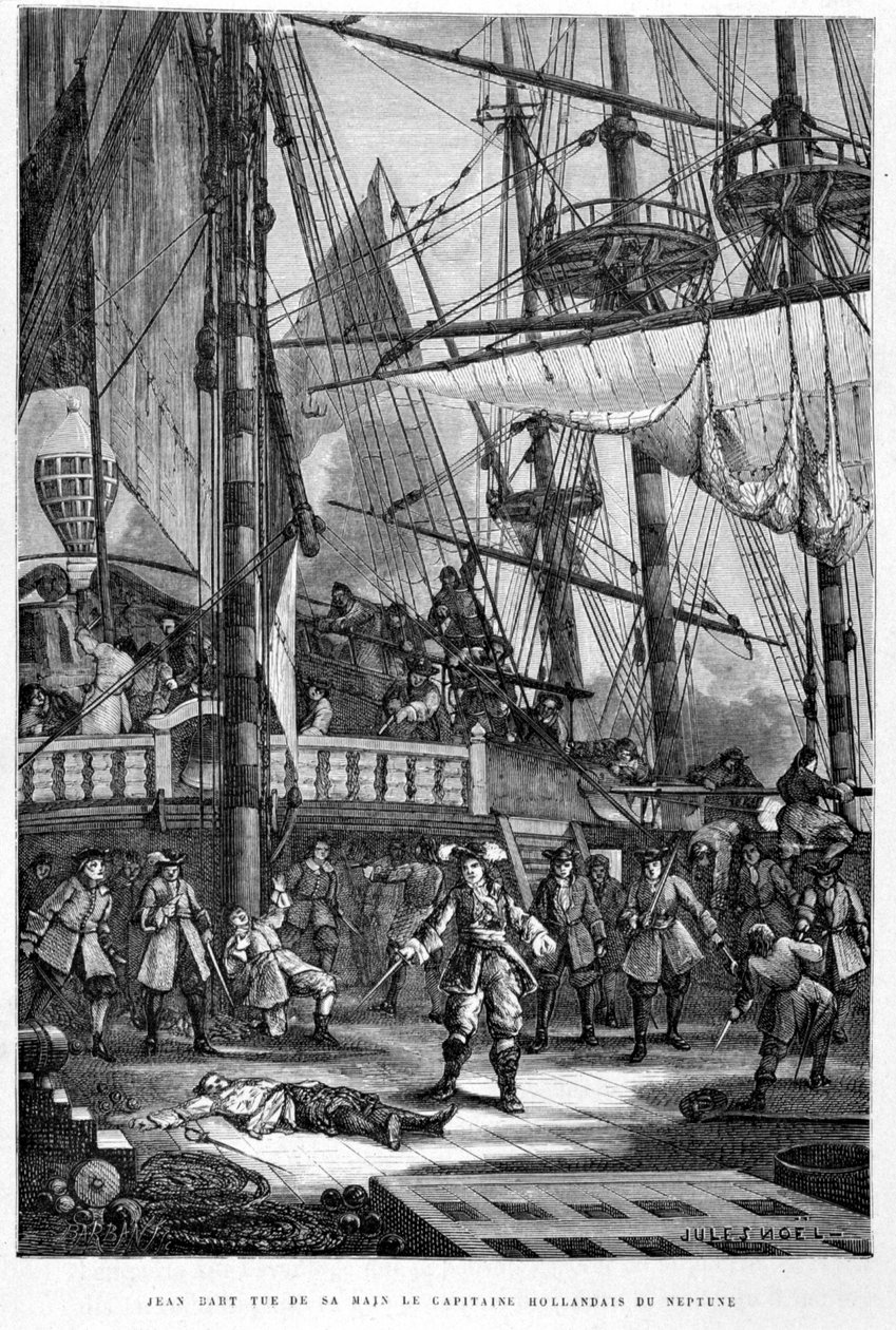 Jean Bart zabije nizozemského kapitána Neptunu rukou – v „Dějinách Francie““ od Guizota od French School