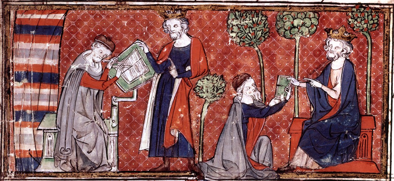 Jean de Meung píše a doručuje Filipovi IV., králi Francie, ... (rukopis) od French School