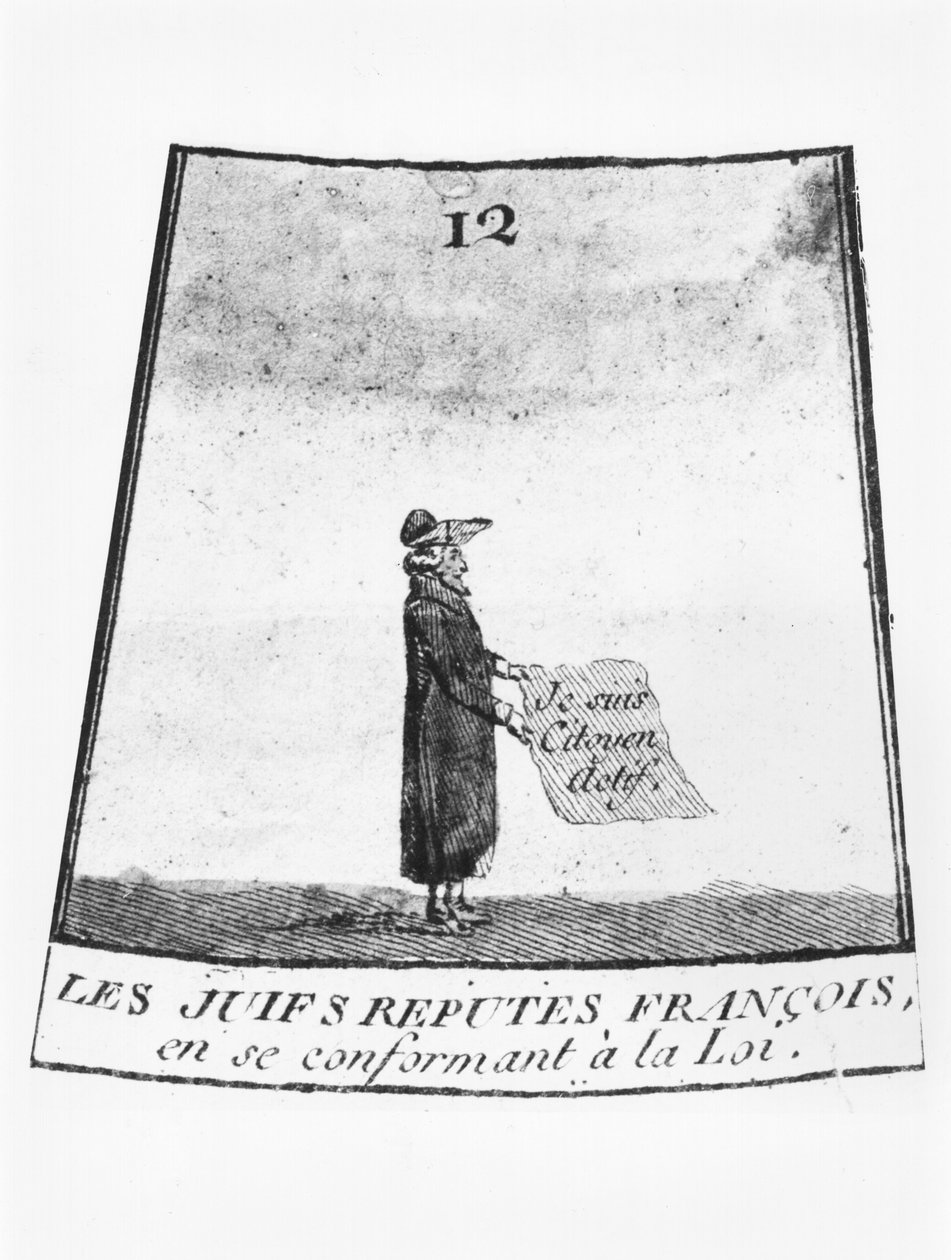Žid uznaný za francouzského občana, ilustrace ze hry hadů a žebříků, c. 1790-92 (detail) od French School