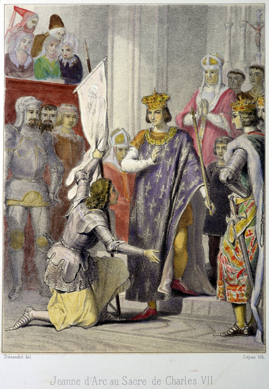 Johanka z Arku při korunovaci Karla VII. - litografie od French School