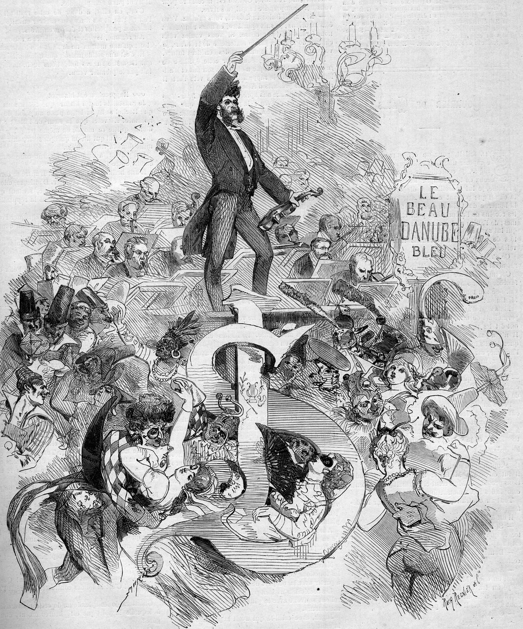 Johann Strauss mladý (1825-1899), na housle, během plesu masek v Pařížské opeře od French School