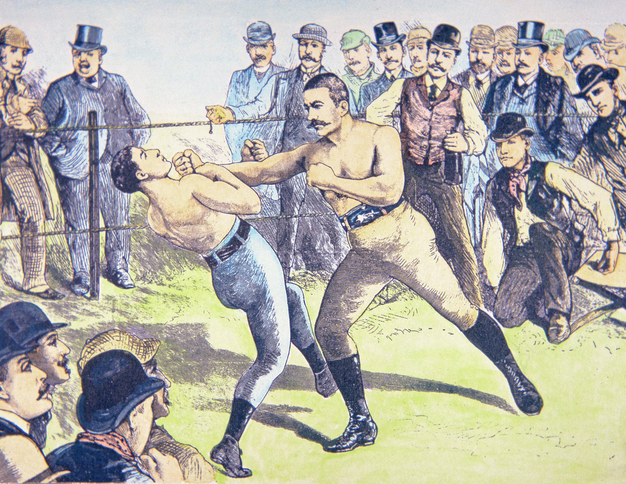 John L. Sullivan versus Charlie Mitchell dne 10. března od French School