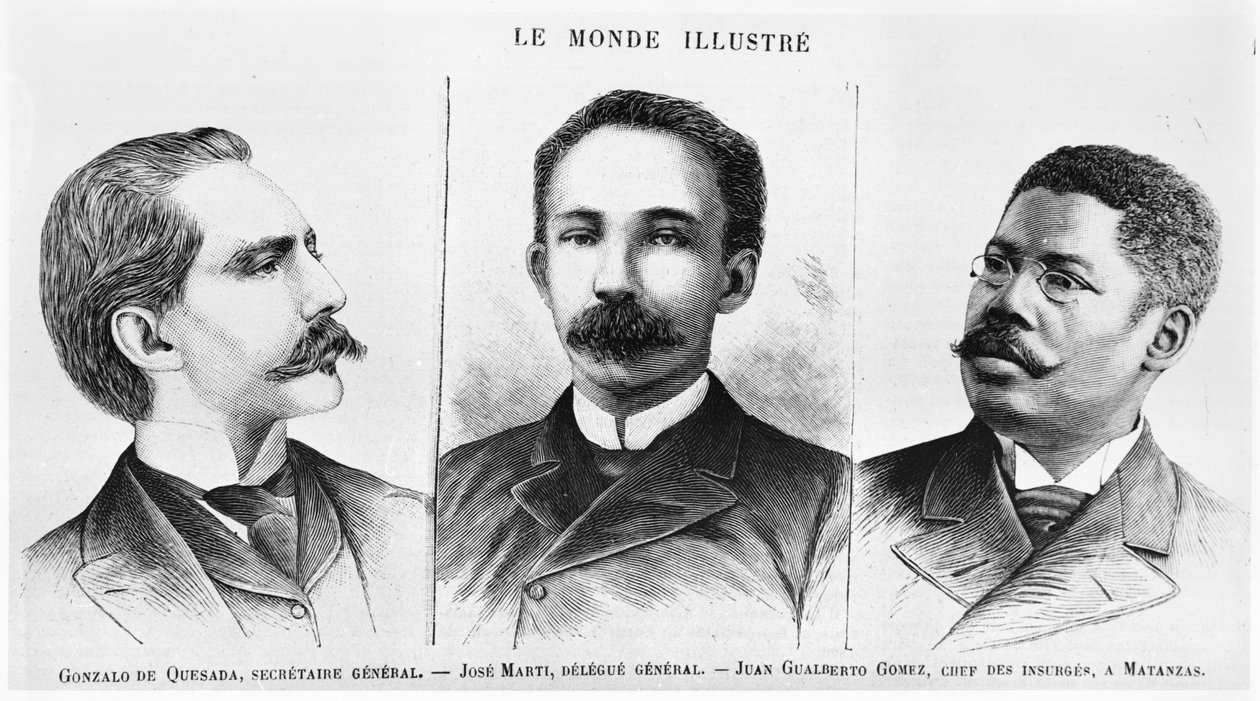 Jose Marti (1853-95), Gonzalo de Quesasa (1868-1915), Juan Gualberto Gomez (1854-1933), ilustrace z Le Monde Illustre, 16. března 1895 od French School