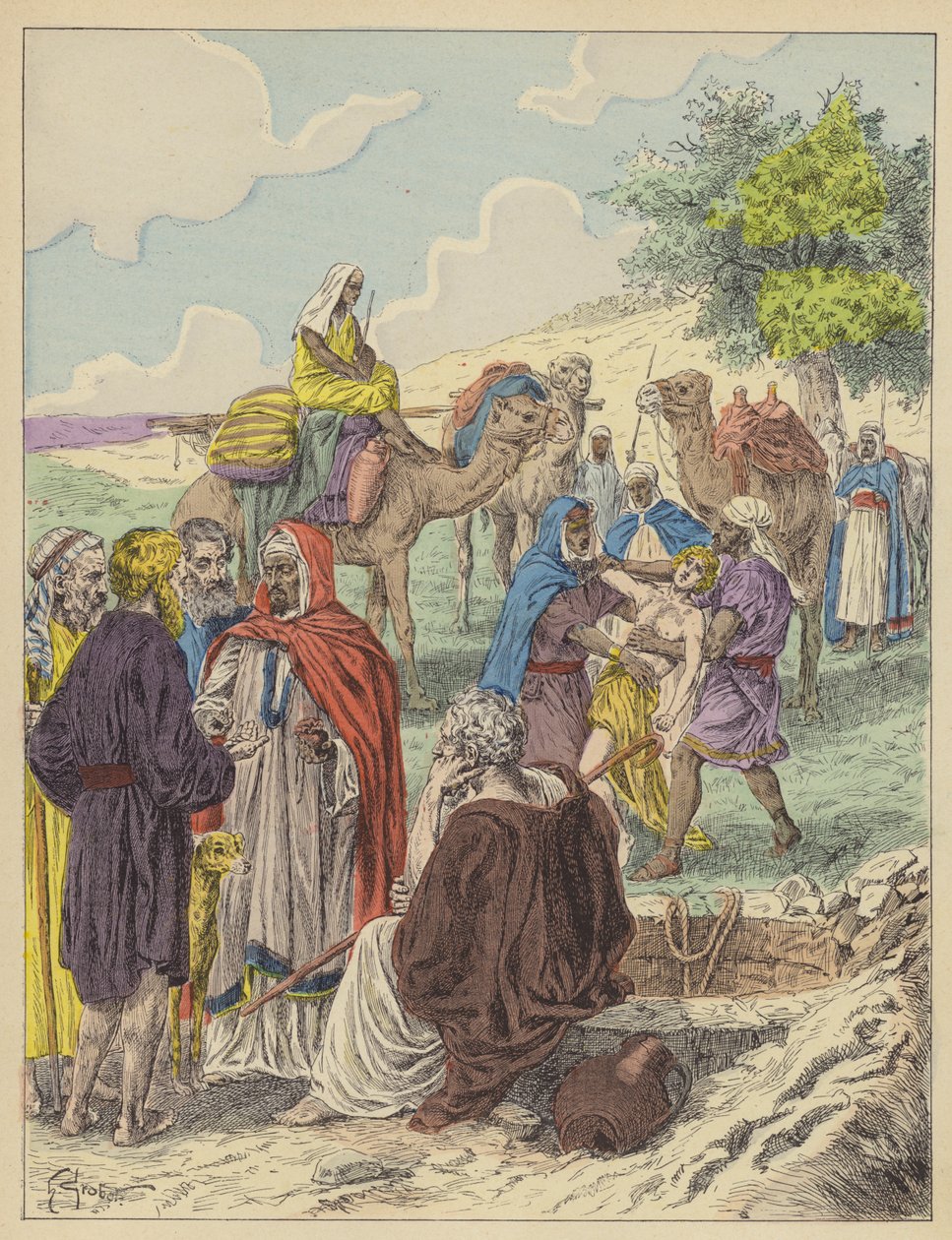 Josef prodán svými bratry (barevná litografie) od French School