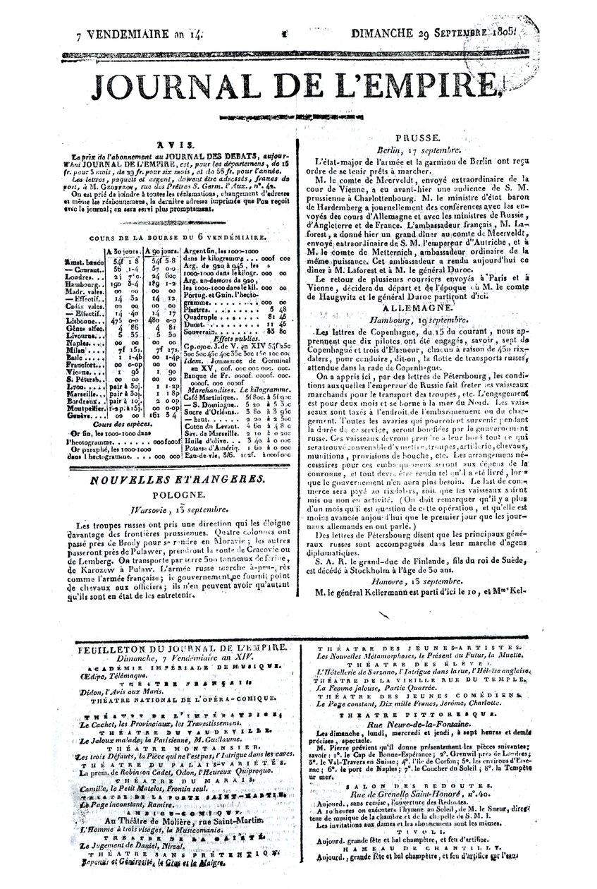 Journal de lEmpire, 29. září 1805 (tisk) od French School