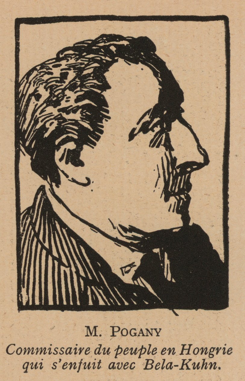 Jozsef Pogany, maďarský komunistický revoluční politik, člen vlády Maďarské sovětské republiky v roce 1919 (litografie) od French School